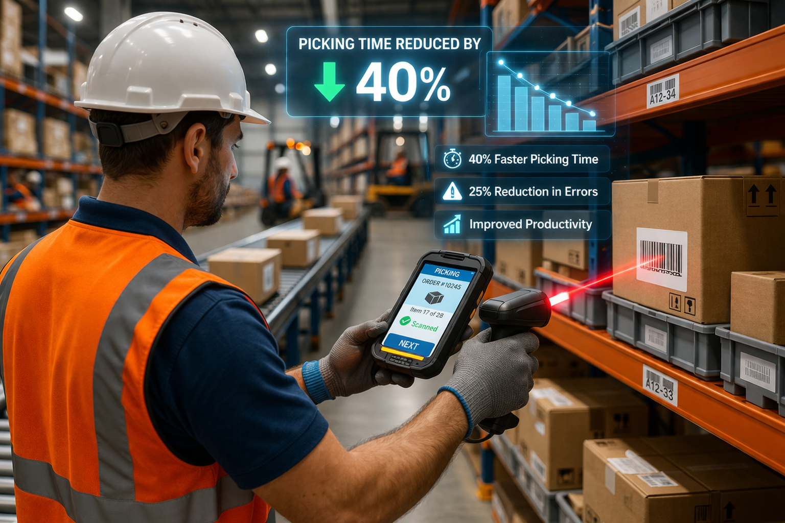 SEAM WMS picking time reduction case study data chart