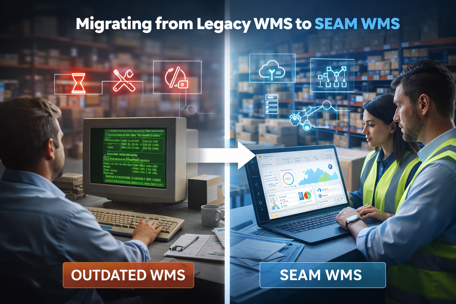 Legacy to Cloud WMS migration process diagram